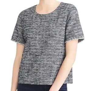 J.Crew Dark Navy Blue Women's Tweed Fringed Short Sleeved Top Size Large NEW